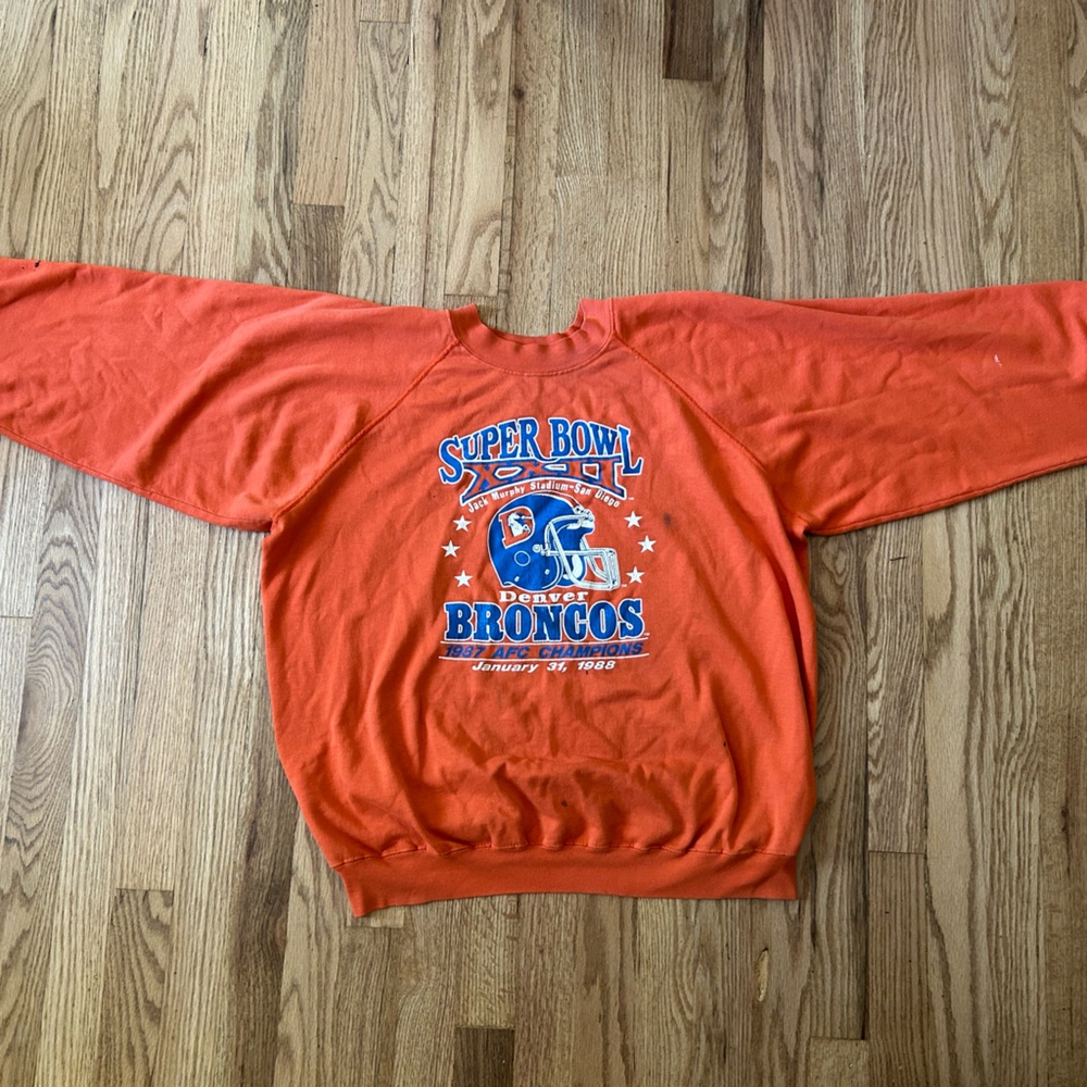 Vintage Denver Broncos Super Bowl XXII 1988 NFL Football Orange crewneck… - Picture 5 of 10